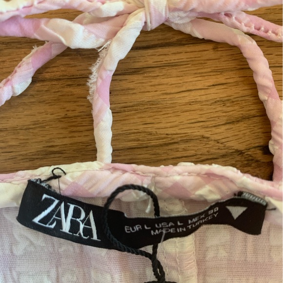 Zara Pastel Plaid Peasant Maxi Dress Square Neck Purple Women’s L Lace up NWT - Picture 3 of 11